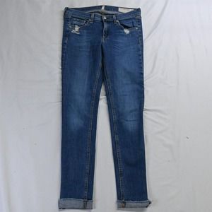 Rag + Bone 27 Skinny Medium Destroyed‎ Raw Hem Stretch Denim Jeans